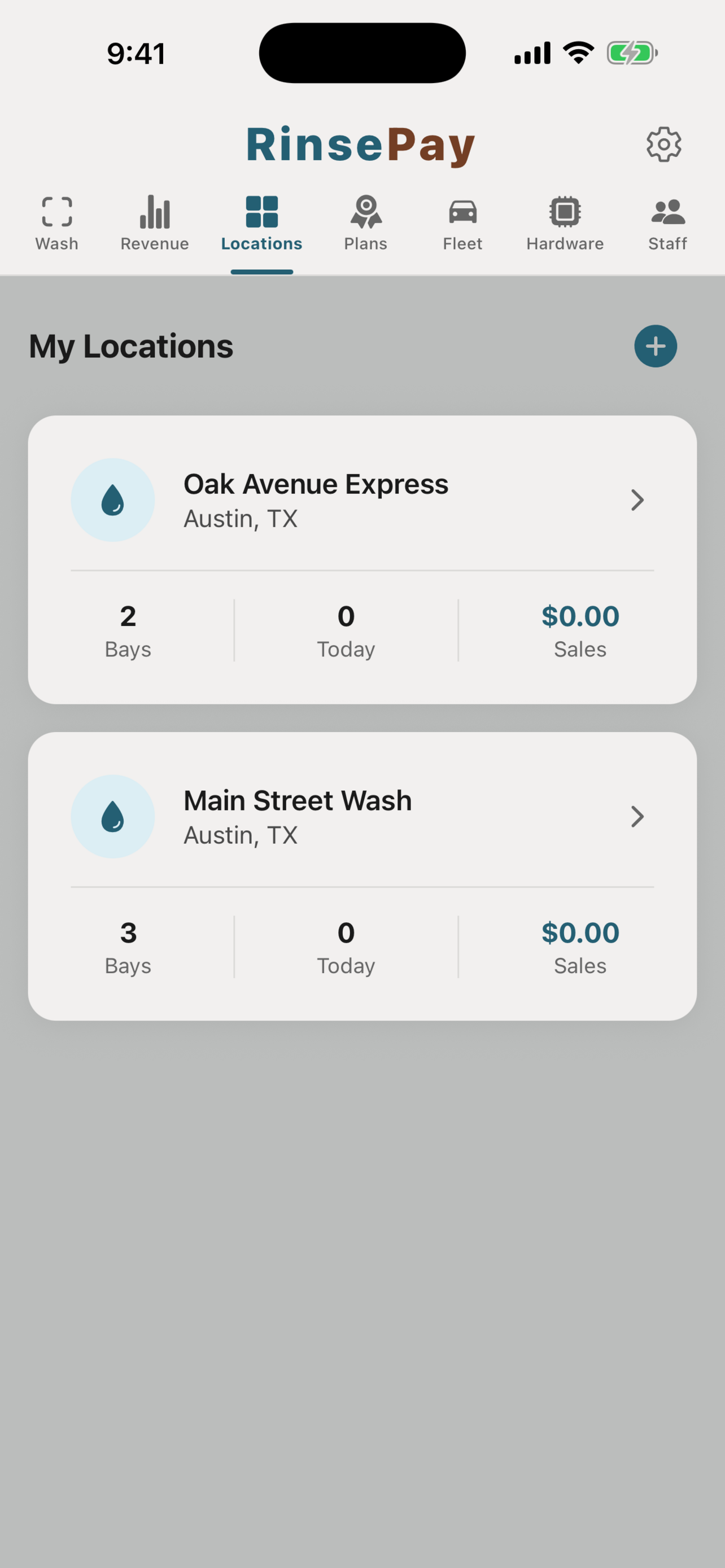 Locations and bays screen.