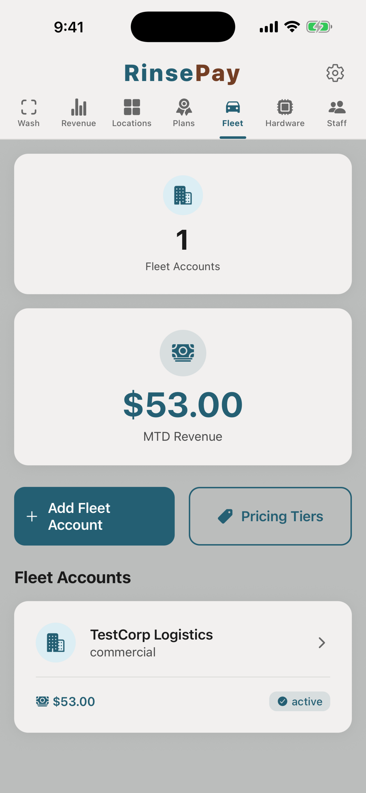 Fleet accounts screen.